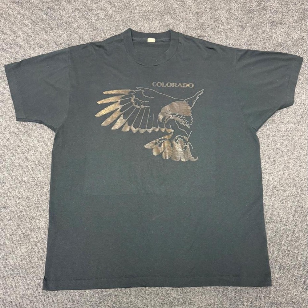 Vintage 80s Colorado Eagle T-Shirt Mens XXL Black Single Stitch Retro Nature Tee